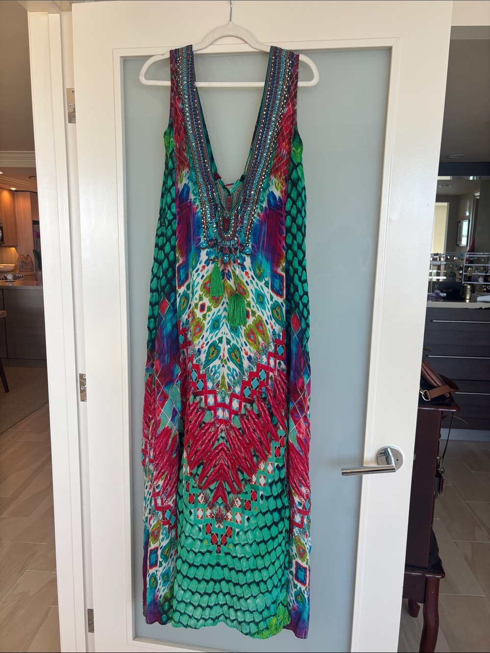 Women’s Multicolor Beaded V-Neck Swim Cover-Up Dress